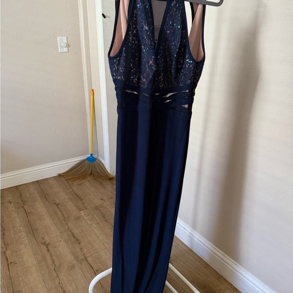 Morgan & Co. Blue Plunge Neck Sleeveless Gown for Cocktail